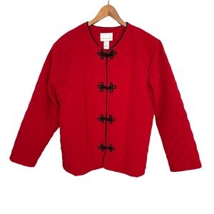 Susan Graver Red Quilted Jacket with Black Trim Size 1X EUC